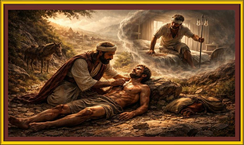 ne man helps another injured man who dreams of recovery.